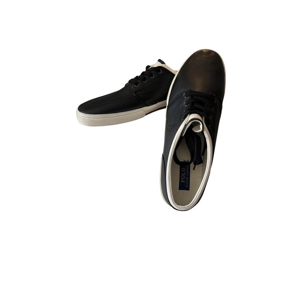 Polo Ralph Lauren Shoes Mens Size 15 Black Leather Saxon Low Top Sneaker Lace Up